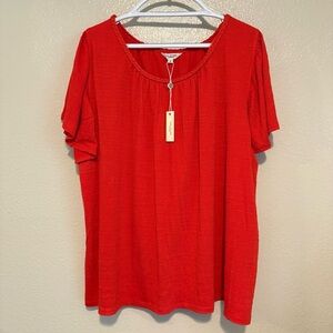 NWT Pair Of Max Studio Tops Flutter Sleeve Braid Neckline Chartreuse Papaya 2X